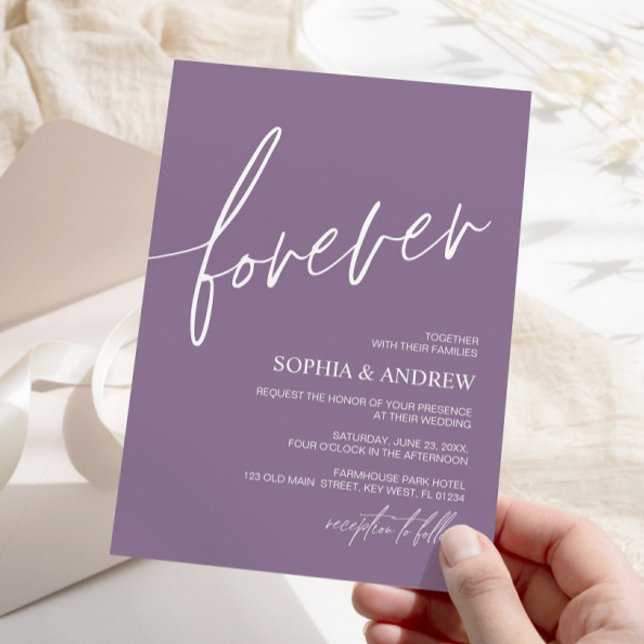 Forever Love Dusty Purple Minimalist Wedding Invitation (Creator Uploaded)