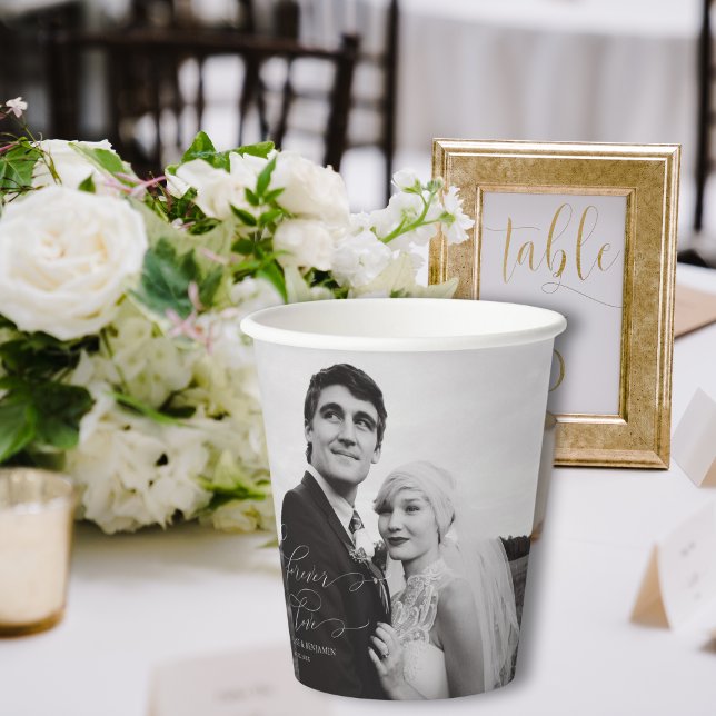 Forever Love Photo Wedding Brunch  Paper Cups (These paper cups would be fun at an after hours wedding party or a rehearsal dinner)