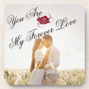 Forever Love Red Rose Elegant Photo Hard Plastic  Coaster