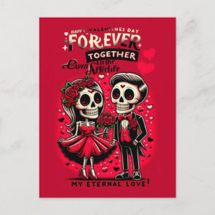 Forever love skeleton old school tattoo style postcard