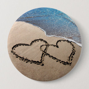 Forever Love Two Hearts In Sand Beach Button Pin