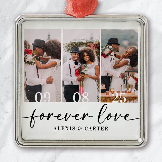 Forever Love Wedding Photos Keepsake Metal Ornament (Creator Uploaded)