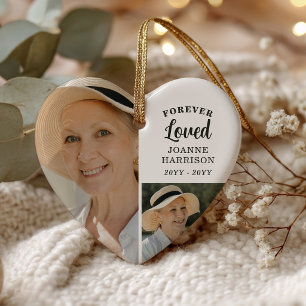 Forever Loved 5 Photo Collage Heart Memorial Ceramic Ornament