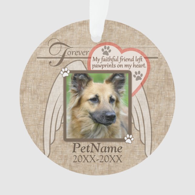 Forever Loved Angel Wings Pet Sympathy Custom Ornament (Front)