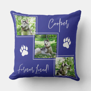 Forever Loved Blue Dog Memorial Photo Collage Cushion