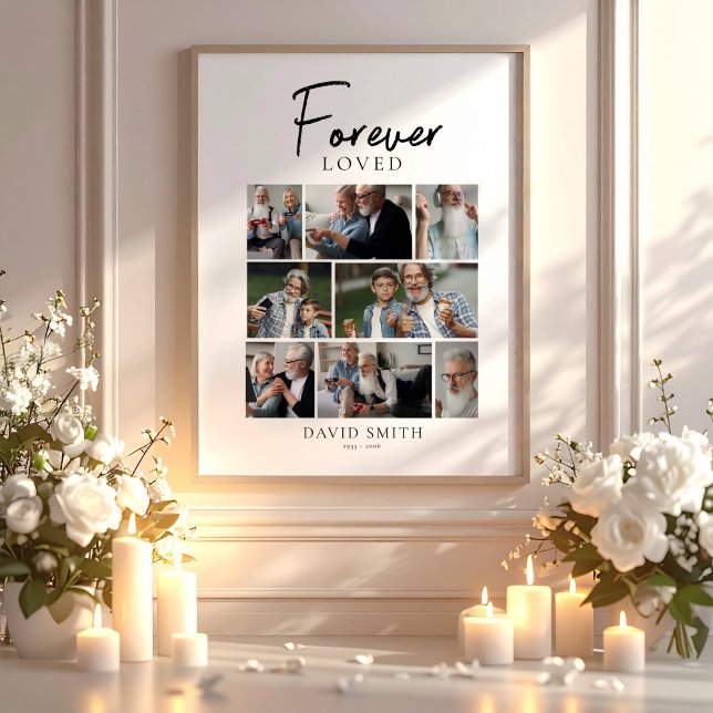 Forever Loved Modern Memorial Photo Collage Poster (Forever Loved Modern Memorial Photo Collage Poster, Loss of Husband, Loss of Loved One)