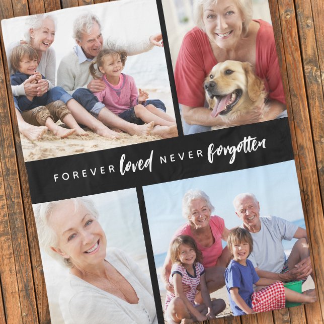Forever Loved Never Forgotten 4 Photo Memorial Fleece Blanket (Creator Uploaded)