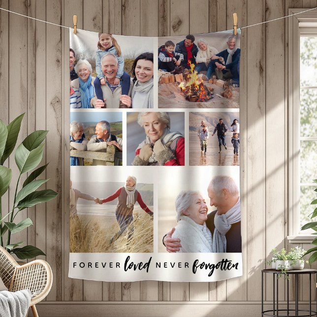 Forever Loved Never Forgotten 7 Photo Memorial Fleece Blanket (Creator Uploaded)