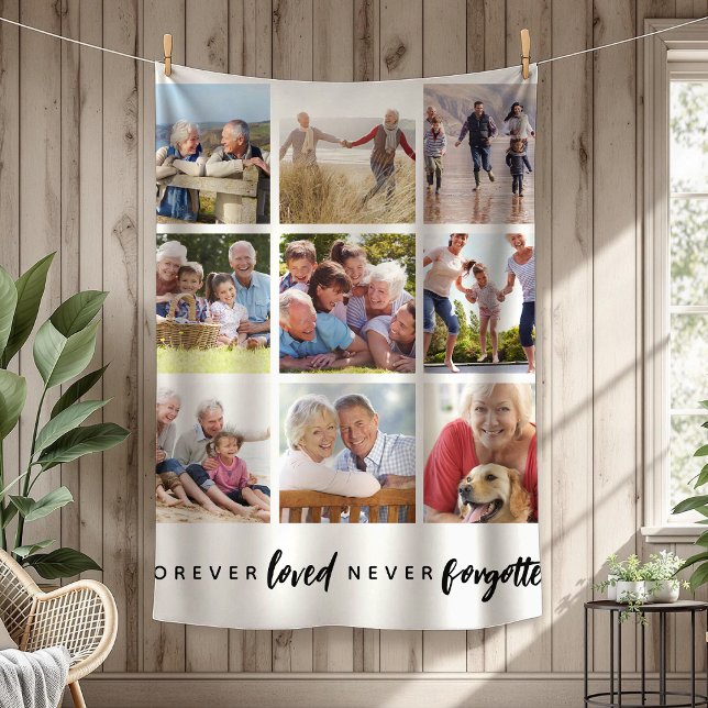 Forever Loved Never Forgotten 9 Photo Memorial Fleece Blanket (Creator Uploaded)