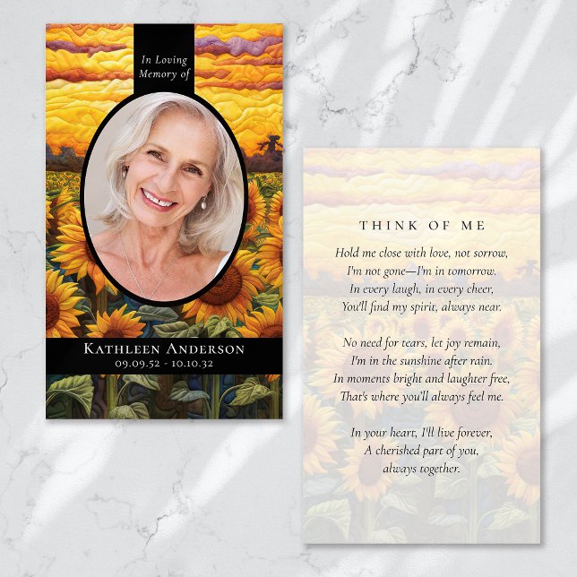 Forever Loved Quilted Sunflowers Memorial Card (Creator Uploaded)