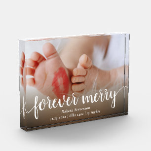 Forever Merry   Casual Script Birth Stat Keepsake Photo Block