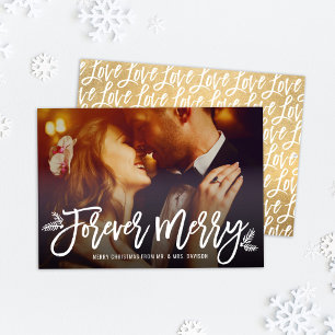 Forever Merry Gold Newlywed Photo Holiday Card