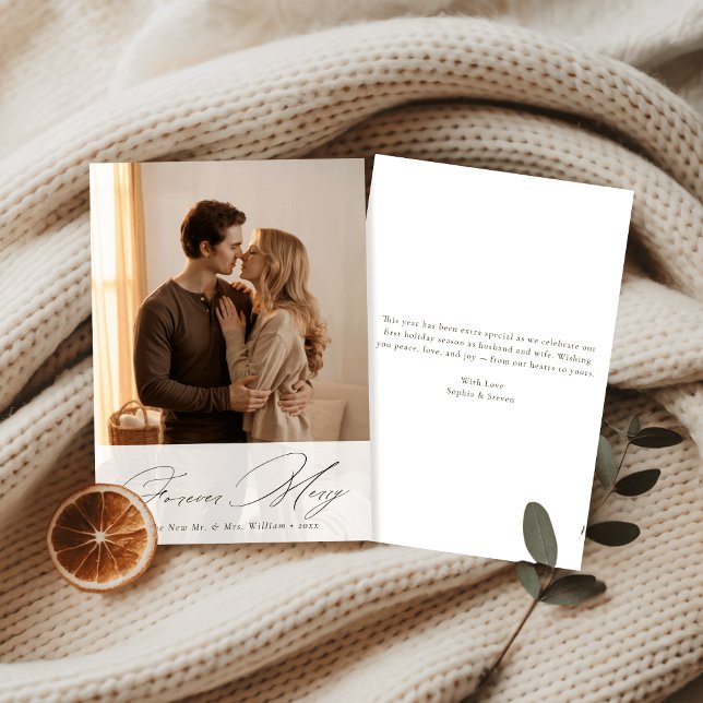 Forever Merry Our First Christmas Newlywed Photo Holiday Card (Creator Uploaded)