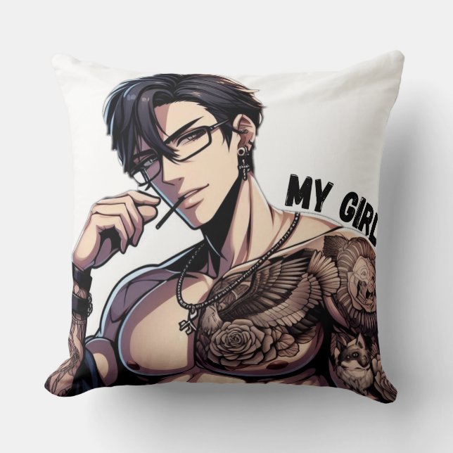 Forever Mine – Hot Anime Tattooed Man Pillow (Front)