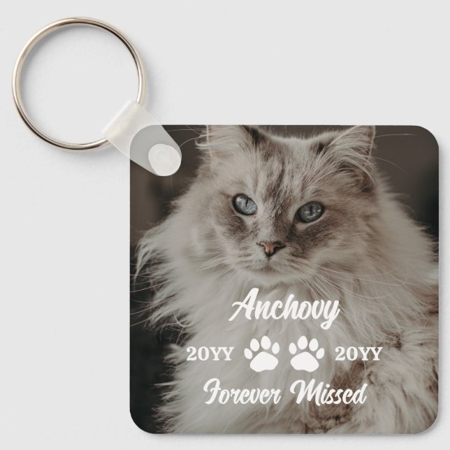 Forever Missed Cat Paws Name & Photo Key Ring (Front)