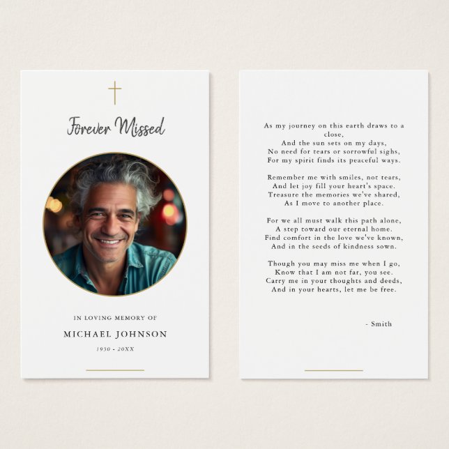 Forever Missed Gold Catholic Funeral Prayer Card (Front & Back)
