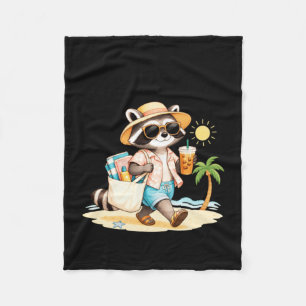 Forever On Summer Break Retirement Racoon Summer Fleece Blanket