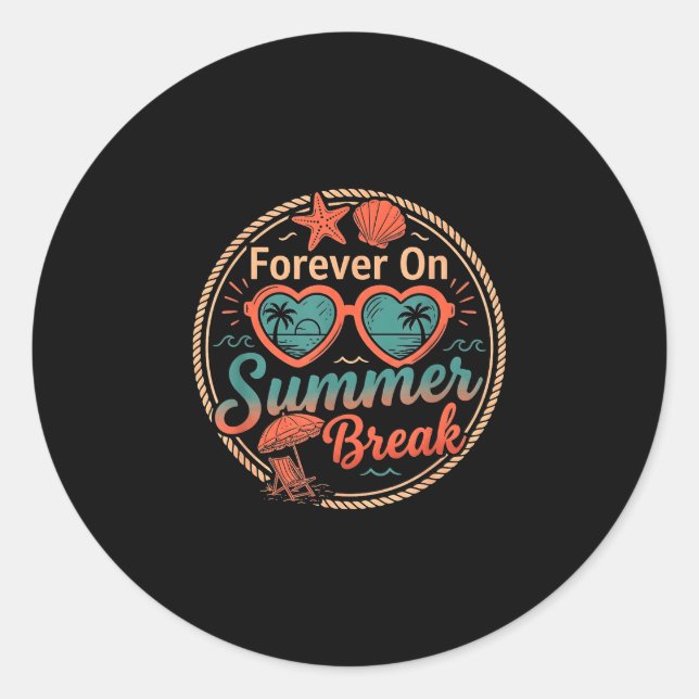Forever on summer break retro beach vacation classic round sticker (Front)