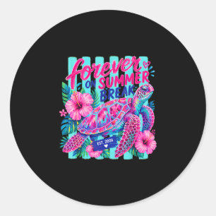 Forever on summer break turtle sea tropical beach classic round sticker