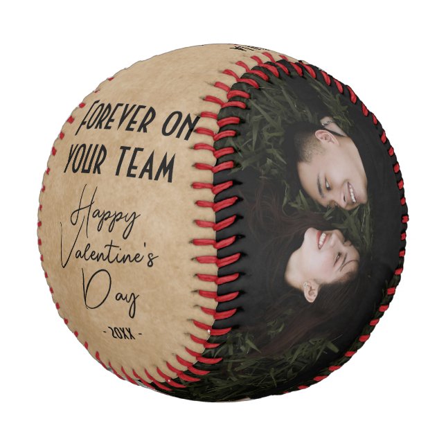 Forever on your team Happy Valentine's 2 Photo Baseball (Angled)