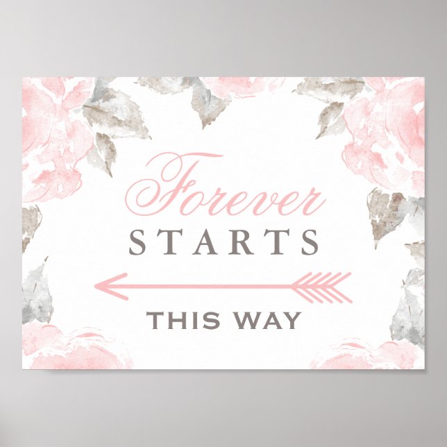 Forever Pink Watercolor Roses Directional Welcome Poster (Front)