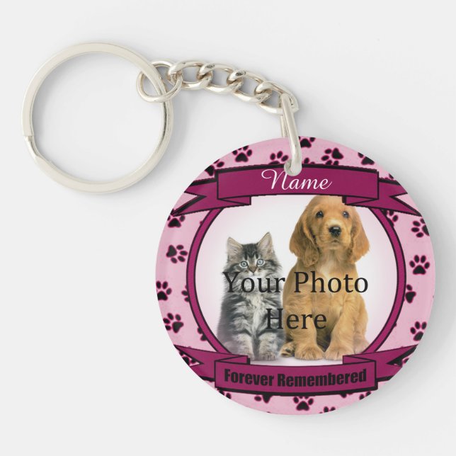 Forever Remembered - Pink Paw Prints Pet Loss Key Ring (Front)
