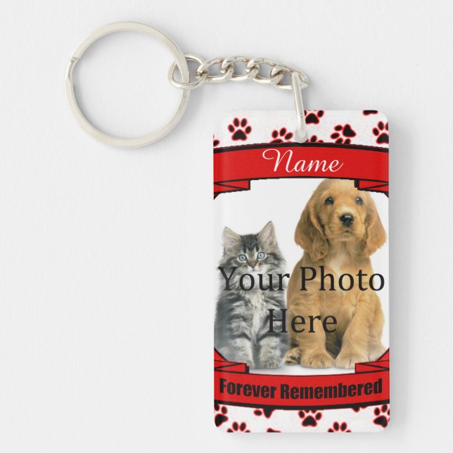Forever Remembered - Red Paw Prints Pet Loss Key Ring (Front)