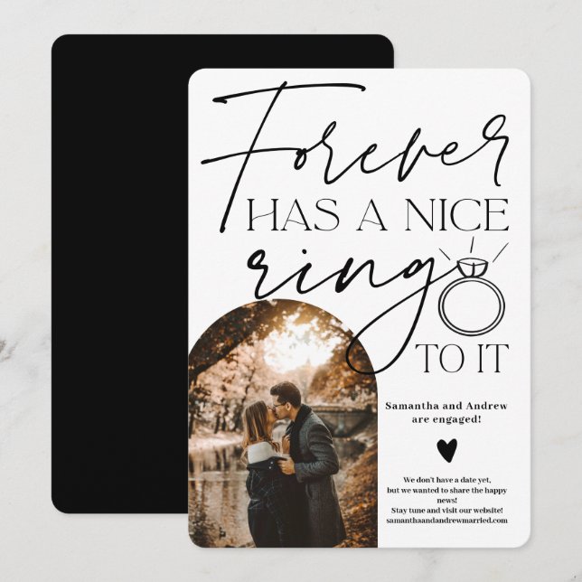 Forever ring photo arch black white engagement announcement (Front/Back)