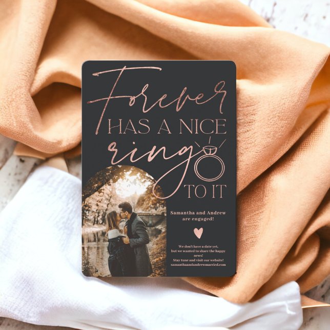 Forever ring photo arch rose gold black engagement announcement (Forever ring photo arch rose gold black engagement announcement)