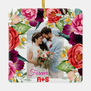 Forever Rose Floral Personalised Couples Photo Ceramic Ornament