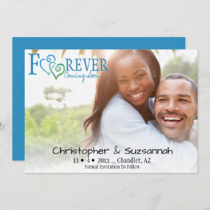 FOREVER Save The Date Blue Green Linked Hearts Announcement