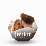 Forever Script Overlay Personalised Couples Photo Block<br><div class="desc">Create a sweet keepsake of your wedding,  engagement,  anniversary,  honeymoon or special moment with this uniquely shaped custom acrylic block that's perfect for couples. Add a favourite photo,  with "forever" overlaid in casual brush script hand lettering,  and your initials beneath.</div>