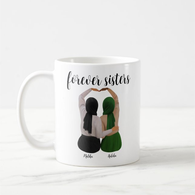 Forever Sisters Personalised Hijabi Gift Coffee Mug (Left)
