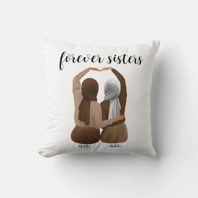 Forever Sisters Personalised Hijabi Gift Cushion (Front)