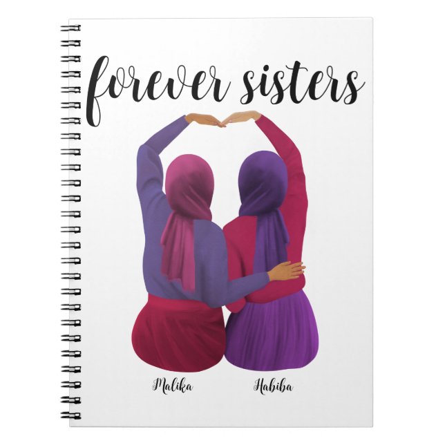 Forever Sisters Personalised Hijabi Gift Notebook (Front)