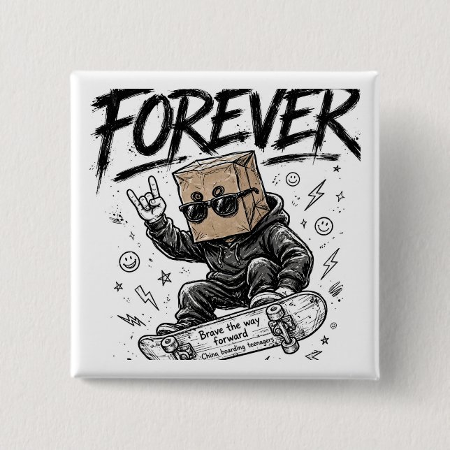Forever Skateboard Paper Bag Head 15 Cm Square Badge (Front)