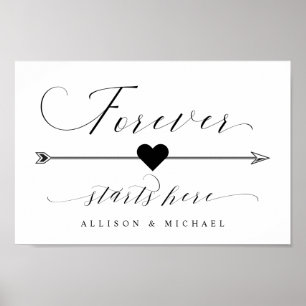 Forever Starts Here Calligraphy Arrow Right Sign