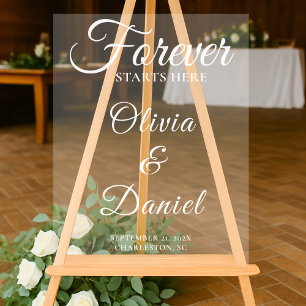 Forever Starts Here Elegant Wedding Welcome Acrylic Sign