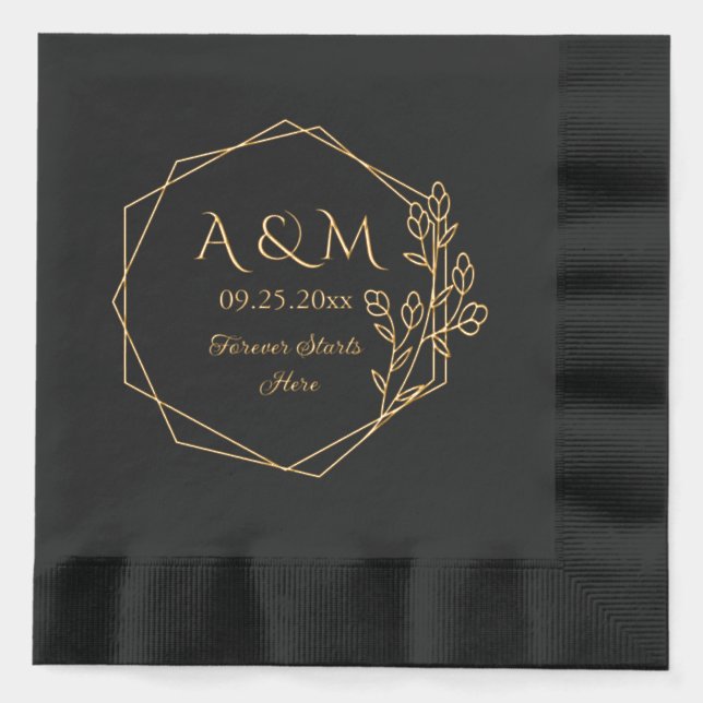Forever Starts Here Monogram Wedding Foil Napkins (Front)