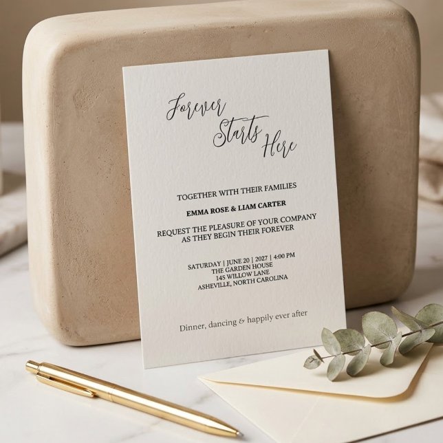 Forever Starts Here Simple Script Wedding Invitation (Creator Uploaded)