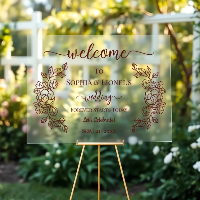Forever Starts Today Maroon Minimal Welcome  Acrylic Sign (Creator Uploaded)