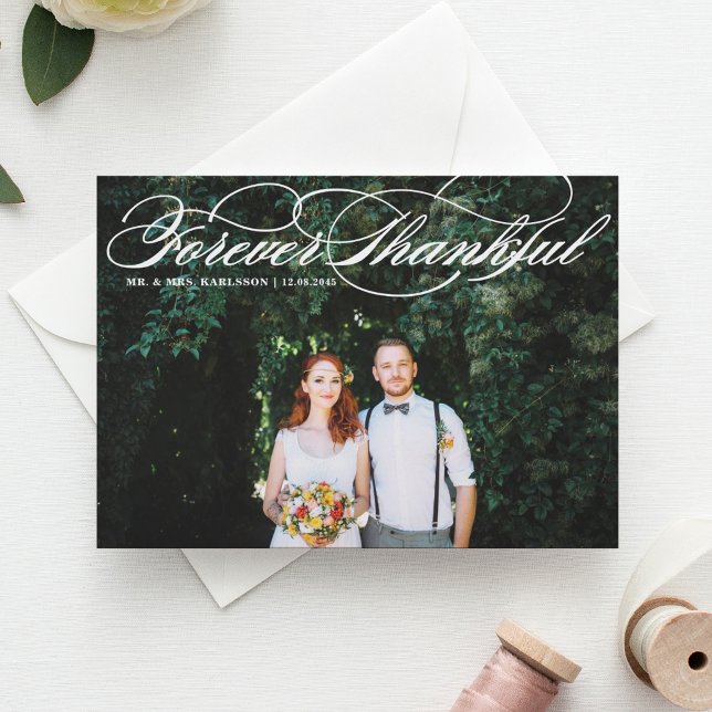Forever Thankful Elegant Script Wedding Thank You Postcard (Creator Uploaded)
