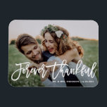 Forever Thankful Modern Calligraphy Photo Wedding Magnet<br><div class="desc">Celebrate your love and show gratitude with our customisable photo wedding thank you magnet! This unique keepsake is perfect for reminding your loved ones of your special day while expressing your heartfelt thanks in a memorable way. It features "Forever Thankful" in modern calligraphy. You can personalise this elegant wedding thank...</div>