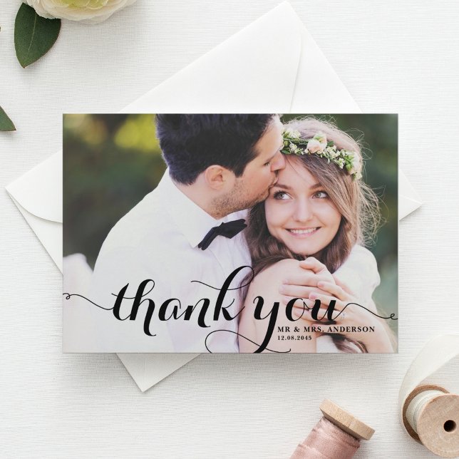 Forever Thankful Script Wedding Thank You Postcard (Creator Uploaded)