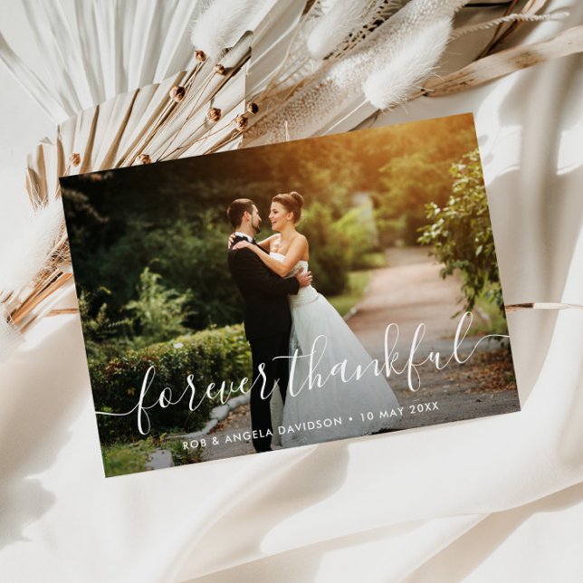Forever thankful trendy beautiful photo wedding thank you card (Creator Uploaded)