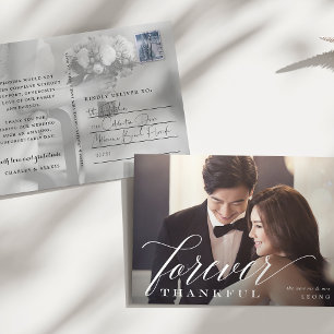Forever Thankful Wedding Photo Thank You Postcard