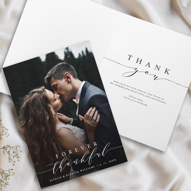 Forever Thankful Wedding Thank You Photo Card (Front & Inside)