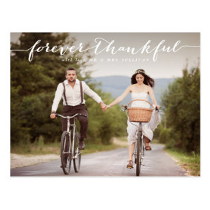 Forever Thankful | White Script Wedding Thank You Postcard