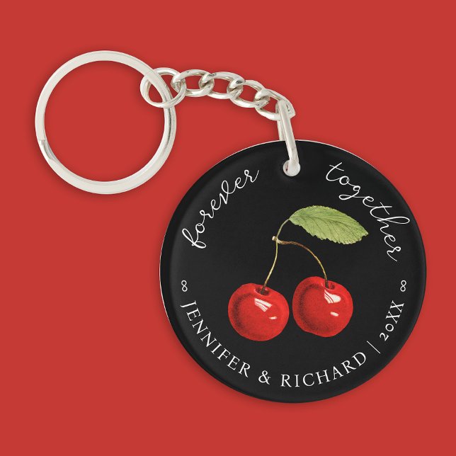 Forever Together Pretty Black Red Cherries Couple  Key Ring (Creator Uploaded)