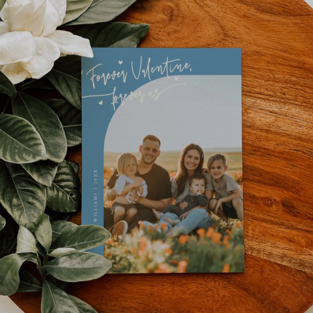 Forever Us Script Denim Blue Valentine Photo Holiday Card (Creator Uploaded)